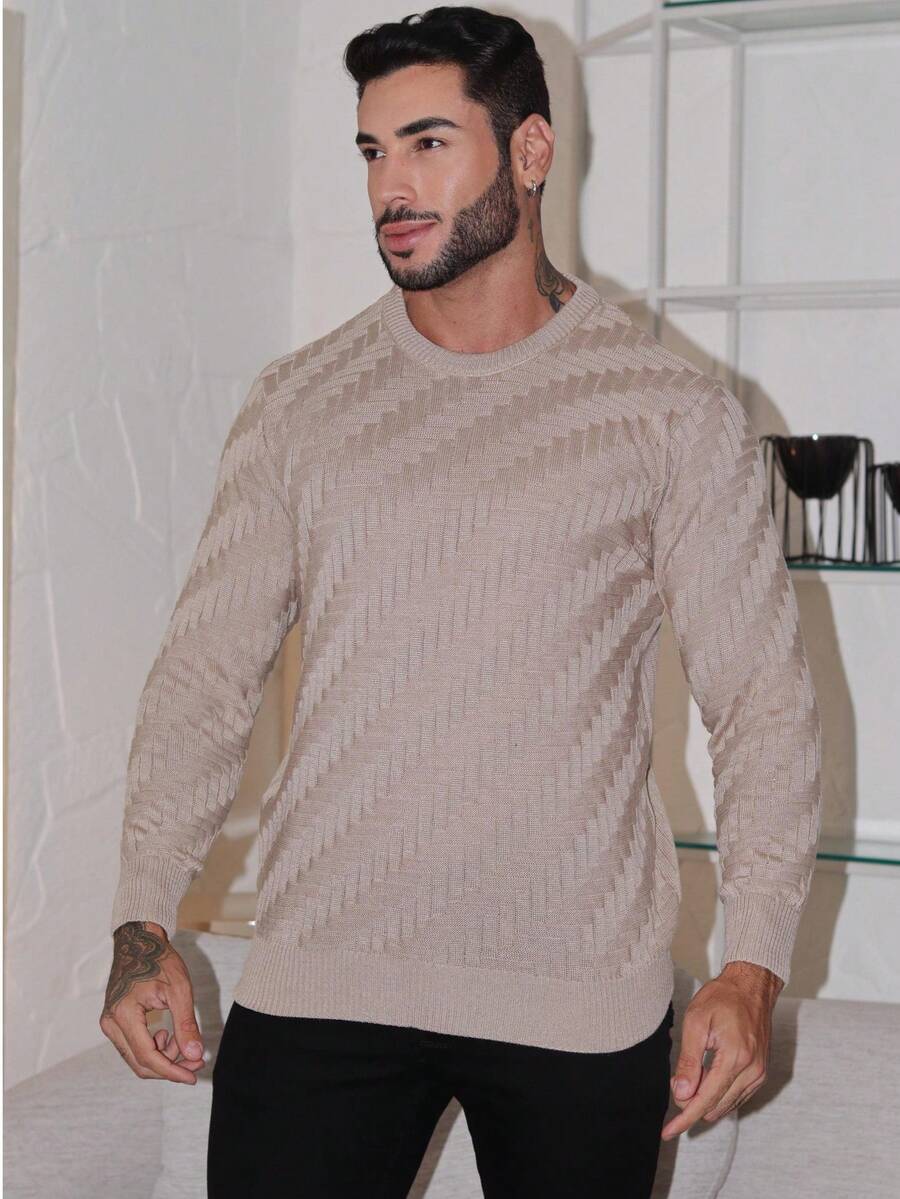 Luxury Knitted Sweater, Knitwear, Men's Blouse, Winter - Beige - View 1