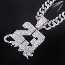 1pc Miami Men's Cuban Link Number 23 Pendant Necklace, Hip Hop Fashion Rhinestone Jewelry, Stainless Steel Accessory