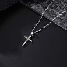 Yunjing Unisex Casual Fashionable New Arrival Cross Pendant Necklace With Gemstones For Women - Silver - View 2