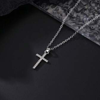 Unisex Fashion New Zirconia Cross Pendant Necklace, Clavicle Necklace For Women
