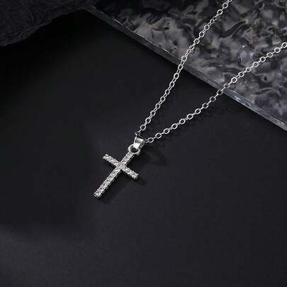 Yunjing Unisex Casual Fashionable New Arrival Cross Pendant Necklace With Gemstones For Women