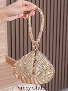 Túi cầm tay mini đính đá trang trí, túi xách thanh lịch dành cho nữ, thích hợp cho tiệc tùng, sự kiện, sử dụng hàng ngày, hẹn hò, mua sắm, có thể dùng làm ví đựng tiền xu, túi xách thời trang - Rượu sâm banh - Xem 1