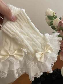 1 pieza Duradera y suave al tacto, estas mangas con lazo de encaje están adornadas con ribete de encaje y lazos. Perfectas para combinar con un vestido dulce para citas o fiestas.