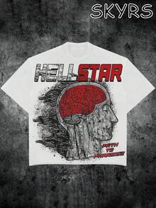 [SKYRS] (180 Pure Cotton T-Shirt) Y2K Style Graphic And Letter Double-Sided Printing Men's Summer Round Neck Short Sleeve Casual Cotton - màu đen - Xem 2