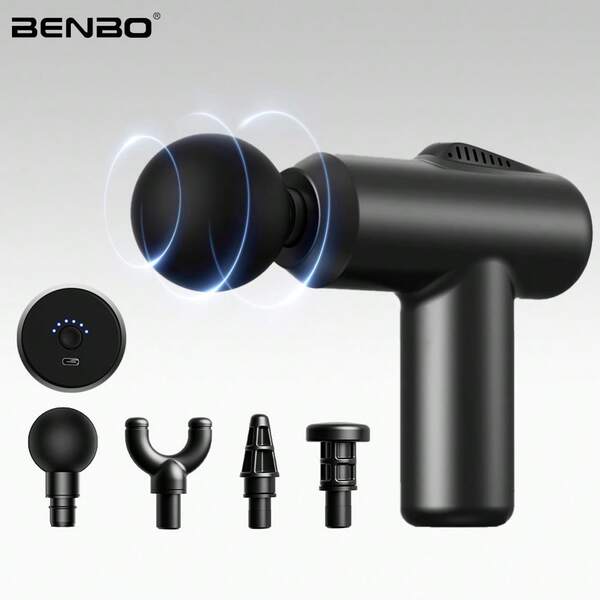 Benbo Benbo 1 PC Mini Massage Gun, Gray, 4 Replaceable Massage Heads, Portable Handheld Fitness Equipment, Suitable For Home And Office Use, Relieves Muscle Tension,Relaxes The Back, Legs, Shoulders And Feet, Suitable For Both Men And Women.Suitable For Giving As Gifts On Halloween, Thanksgiving, Christmas, New Year And Other Festivals