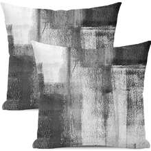 2PCS Gray Pillow Cover, Black And White Gray Abstract Art Pillow Cover, Modern Geometric Outdoor Decorative Farmhouse Cushion Cover, Suitable For Home Sofa Bed Couch, Single-Sided Without Pillow Insert. - Dark Gray - View 1
