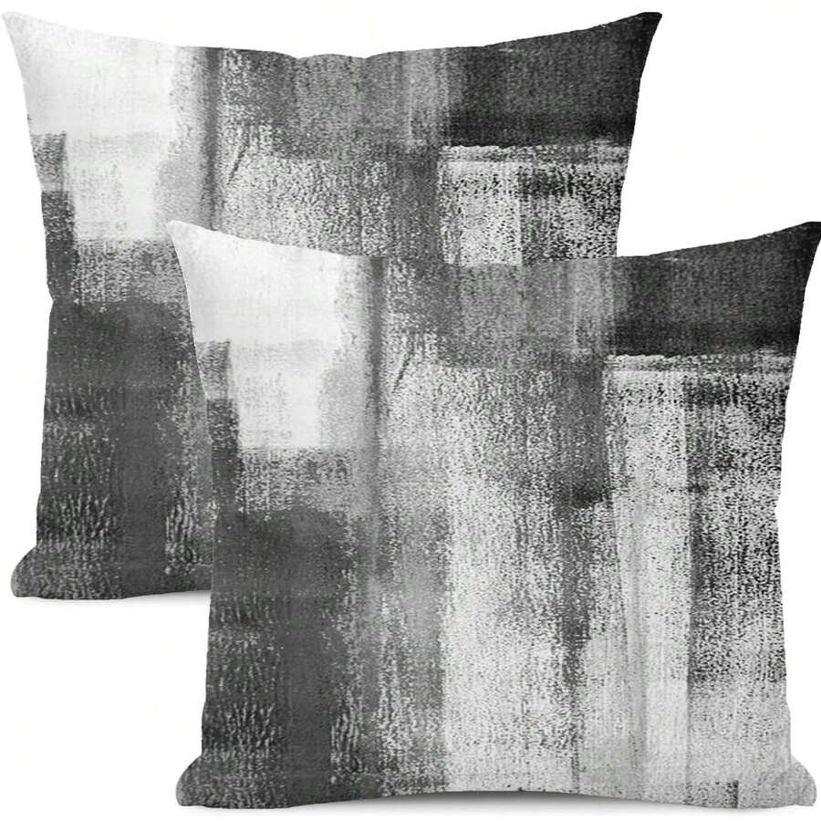 2PCS Gray Pillow Cover, Black And White Gray Abstract Art Pillow Cover, Modern Geometric Outdoor Decorative Farmhouse Cushion Cover, Suitable For Home Sofa Bed Couch, Single-Sided Without Pillow Insert. - Dark Gray - View 1