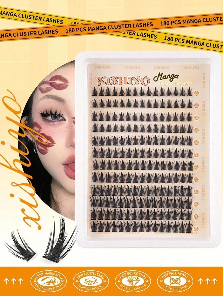 !! !Wispy Lash Clusters Extensions 180Pcs Anime Eyelash Clusters D Curl Manga Lashes Clusters Natural Look 8-16MM Cluster Eyelash Extensions Individual Lash Extension Pack,180448/470/640Pcs. Random Style.