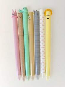 7pcs Animal Erasable Gel Pens, Various Animal Expression Push-Button Neutral Pens, Student Specialized Quick-Drying Thermal Erasable Ballpoint Pens, Suitable For Back To School Exam Gifts - Sets - View 7