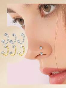 Funky Stainless Steel Heart Cubic Zirconia Nose Rings Horseshoe Nose Rings, Silver Gold Internally Threaded Nose Rings Nose Hoop Rings Horse Shoe Daith Tragus Earring Lip Septum Rings Helix Piercing Jewelry For Women Men For Daily Decoration