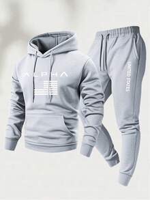 Men's Two-Piece Suit, Casual Round Neck Long-Sleeved Hooded Sweatshirt And Sweatpants Set, Suitable For Winter And Autumn, Sportswear Set, Pattern, Sweater Hoodie, Sweatshirt, Halloween, Jogging Pants, Pants, Hoodie, Sweatpants, Jogging Pants - Màu Xám nhạt - Xem 11