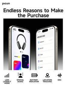 Picun B6 Over-Ear Wireless Headphones, Wireless 5.4 & Wired, ENC Call Noise Cancelling, 50H Playtime, 0.038s Low Latency, 40mm Hi-Fi Drivers, App-Adjustable Sound, Dual Connection, Lightweight Adjustable For Gaming Travel Office