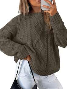 2025  Women's Oversized Cable Knit Crewneck Sweaters - 綠色 - 查看 6