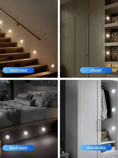 Pieces Of Warm White/Cold Wit Motion Sensing Night Lights Adjustable Brightness, Automatic On/Off, Perfect Bedside, Staircases, Under Cabinets Wardrobes, Bedroom view 8
