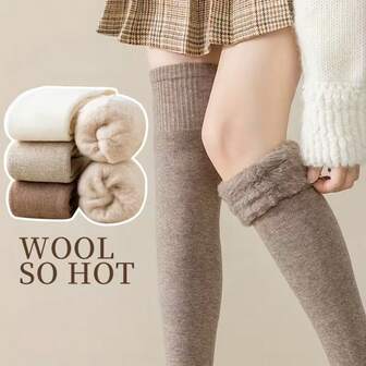 Damtjockade varma överknästrumpor - Extremt köldskydd - Kaki/Svart/Brun/Cräm/Havregrön - För vardag och speciella tillfällen, vintertermosockor med ribbade kanter, termofodrad och mjukt material, termosockor för utomhusbruk