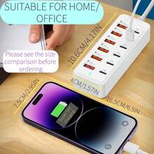 6 端口 USB 和 6 端口 Type-C 多功能充电站，适用于家庭/办公室/工作站，可同时为多个设备充电 - 白色 - 查看 2