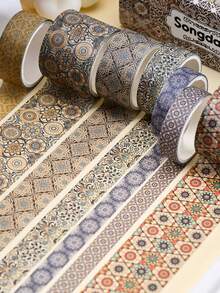 12 rollos/caja de cinta washi, diseños florales vintage, estampados ordenados, se puede usar para creaciones únicas de diarios, elaboración de diarios con estilo vintage, creación de bordes para fotos, adecuado como regalo para amantes de la artesanía hecha a mano, estudiantes y trabajadores de oficina para regalos cotidianos, regalos de cumpleaños