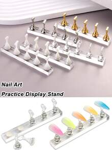 1pc Magnetic Nail Art Practice Display Stand Transparent Gold And Silver Aurora Nail Stand Acrylic Transparent Base Nail Art Display Stand Practice Tools Suitable For Beginners DIY False Nails Nail Art Salon Nail Supplies
