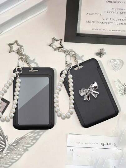 Black Card Holder With Star Pendant, Paired With Rhinestone-Encrusted Electroplated Butterfly Accessories, Bag Ornament, Keychain, Can Hold Id Card, Celebrity Card, Bus Card, Meal Card, Subway Card, Photo, Residential Card, Access Card Protective Cover, Can Be Used Daily, Decorated, Or Given As A Gift To Friends