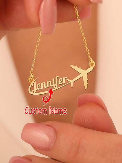 1 pieza Placa de identificación de avión minimalista personalizada, Colgante de avión de aviación civil personalizado, Collar de etiqueta de nombre de acero inoxidable de moda, Accesorio para fiesta en la playa