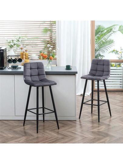 Set Of Bar Stools The Kitchen, Moderne Fluwelen Upholstery Steel Legs, Non Slip Foot Caps, Up To 120 Kg, 42 47 105 Cm, Grijs view 2
