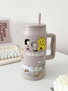 1pc Snoopy 50oz Large Capacity Insulated Tumbler, Portable Travel Cup, Stainless Steel Coffee Mug With Straw
