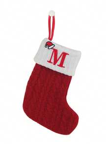 1 pezzo Calza natalizia lavorata a maglia con monogramma, calza natalizia piccola con lettere inglesi, calza natalizia appesa al camino a doppia faccia, per decorazione di feste, regali di Natale e Capodanno, calza natalizia personalizzata con iniziale, decorazioni natalizie per la famiglia, decorazioni per feste di compleanno, decorazioni natalizie per la casa, decorazioni per la stanza