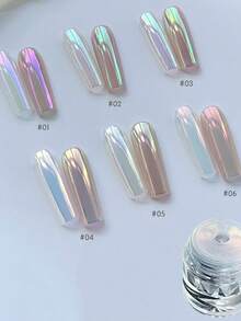 6pcs Rainbow Pearl, Aurora Blue, White And Purple Glitter, Mermaid Effect Nail Art Decorations - 彩色 - 查看 1