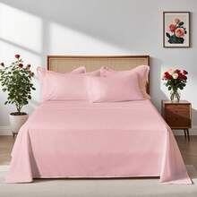 5/7pcs Simple And Stylish Embossed Bed Comforter Set, 100% Microfiber Soft Breathable Summer Bedding Set, Comfortable And Durable, Include 1 Comforter+1 Flat Sheet+1 Fitted Sheet+1/2 Pillowcases+1/2 Pillowshams,All-Season, Bed In A Bag, Room Decor, Best Gift - Hồng-BZ01 - Xem 7