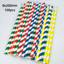 100 قطعة/عبوة قش ورقي ملون بالخطوط للاستخدام مرة واحدة - 8*200 مم و 0.31*7.87 بوصة | قش للمشروبات الحليبية والآيس كريم، لاستخدام تجاري، مناسب لخدمات الإطعام وديكورات حفلات عيد الميلاد