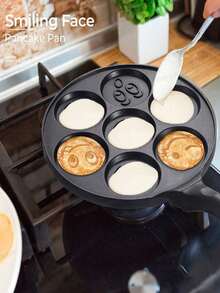 1pc Non-Stick Mini Pancake Maker Durable, Easy Clean, Smiling Face Design 7-Hole Non-Stick Pancake, Egg Cooker Pan, Perfect For Creative Breakfasts, Perfect For Quick Morning Meals, New Year's Fun Cooking Resolutions - Multicolor - View 3