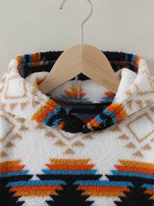 Felpa con cappuccio casual in pile spesso con motivo geometrico totemico, adatta per uscite casual, shopping, inverno