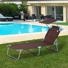 Outsunny Folding Garden Lounger With Sun Protection, Brown, 187 X 58 X 36 Cm For Terrace And Balcony - Burgundy - View 2