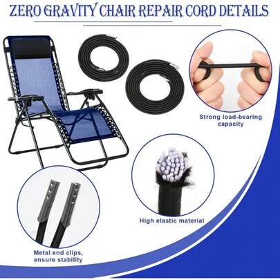 Tela de repuesto para silla de gravedad cero con kit de cuerda elástica, tela de reparación de 16.93 pulgadas de ancho con cuerda de repuesto para sillas reclinables XL antigravedad para exteriores, sillas de jardín, color azul