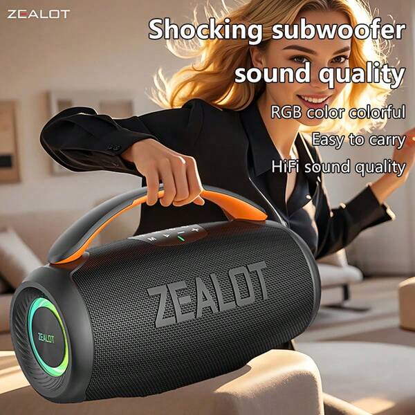ZEALOT Zealot-P11 Altoparlante portatile senza fili a prova di tempesta IPX6 con bassi potenti da 50W e spettacolo luminoso RGB a 360°| Batteria ultra leggera da 6000mAh | senza fili 5.4 TWS PartySync | Stereo Hi-Fi 20Hz-20KHz ≥85dB SNR <1% THD | Compatto e pratico per escursioni, spiaggia, campeggio, ciclismo e feste in piscina