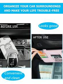 1pc Car Sun Visor Storage Bag, Leather Zipper Organizer Pouch, Multi-Function Card Holder, Unisex - Nhiều màu - Xem 6