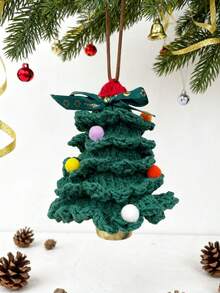 Knitted Christmas Tree, Mini Christmas Tree Ornaments For Car Decoration, Hanging Mirror Car Accessories, Crochet Green Christmas Home Decor
