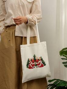 1 Pc Merry Christmas Movie Christmas Tree Pattern Tote Bag Shoulder Bag For Travel Daily Commute Women's Shopping Bag, Best Gift For Her,  Folding Shoulder Bag Summer Beach Holiday Bag, Travel Gift For Man Woman