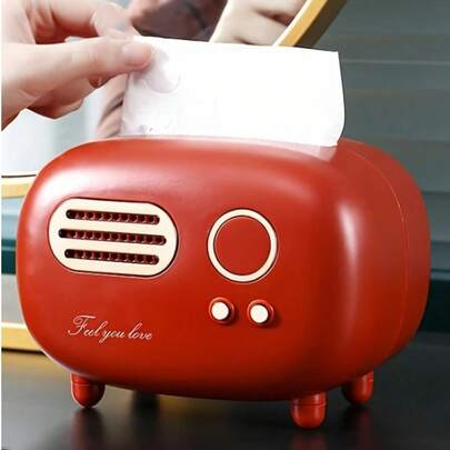 3 件复古红色收音机形状纸巾盒架 - 古董设计，带有“FEEL YOU LOVE”字样，方形塑料餐巾纸分配器和收纳盒，适合家居装饰，可爱的纸巾盒架