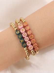 Customized Multi-Color Letter Beads And Round Beads Bracelet Set, Can Be Customized With Name, Slogan, Album Name, Concert Support, As A Gift For Relatives And Friends, As A Gift For Parents, As A Gift For Friends. Personalized Letter Bracelet.
