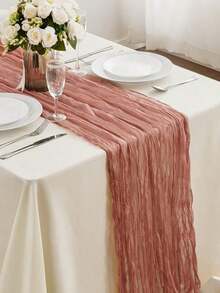 Room Decor 1pc, 90*180cm Cheesecloth Bohemian Polyester Table Runners,Pleated Atmospheric Table Runner,Solid Color Table Cover,Holiday Desktop Decoration Fabric Table Runner,Home Decoration,Dining Table Decor,Room Decor,Wedding Decor