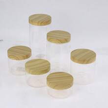 1pc Clear Transparent Container With Faux Wood Lid, Plastic Storage Jar - Multicolor - View 2