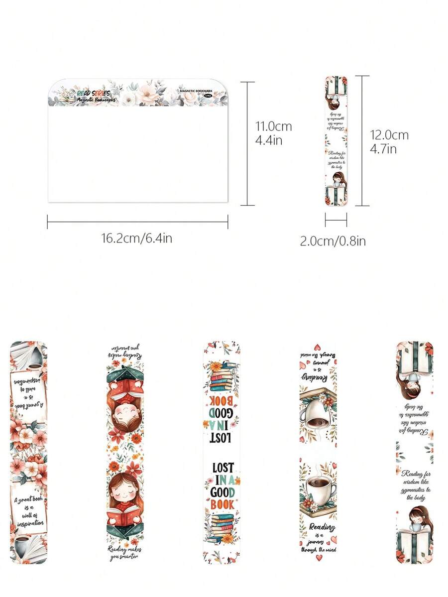 5pcs Magnetic Reading Bookmarks Book Decoration Cards Reading Annotation Cards - Multicolor - View 1