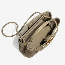 Suede Woven Tote Bag For Women Retro Woven Bag Handbag Bow Shoulder Satchel Suede Crossbody Purse Handle Tote Handbags2025 - Coffee - 查看 6
