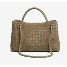 Suede Woven Tote Bag For Women Retro Woven Bag Handbag Bow Shoulder Satchel Suede Crossbody Purse Handle Tote Handbags2025 - Coffee - 查看 4