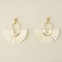 Handmade Woven Raffia Tassel & Rattan Pendant Earrings, Boho Style Holiday Accessories