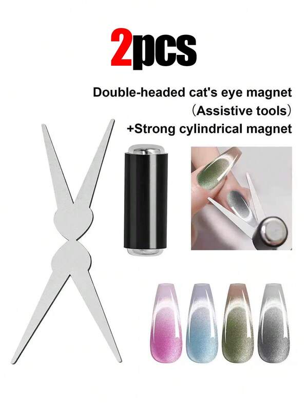 2/1pc New Double-Headed French Nail Art Magnetic Cat Eye Nail Tools, Thick Strong Cylindrical Magnet Combination Set, Large Y-Shaped Magnetic Plate For Cat Eye Gel Polish, Nail Art Accessories Set