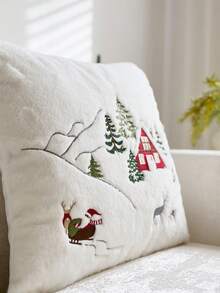 1 capa de almofada bordada com Papai Noel vermelho e árvore de Natal, adequada para decoração de interiores, capa de almofada decorativa de Natal, enchimento de almofada não incluído