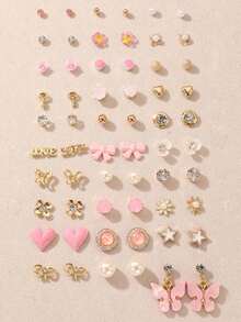SGIAWETA-30pcs/Set Minimalist Bow, Flower, Pearl & Metal Cute Sweet Style Earrings Set Girls-Birthdaygift - Nhiều màu - Xem 2