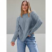 2025  Women's Oversized Cable Knit Crewneck Sweaters - 霧霾藍 - 查看 2